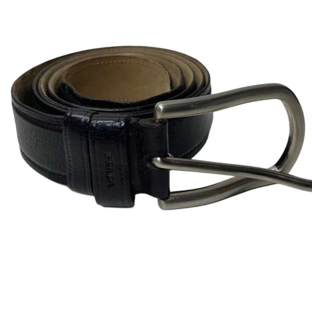 Prada Mens Black Leather Belt Silver Buckle Made‎ in Italy 2C 4231 Size 44 110